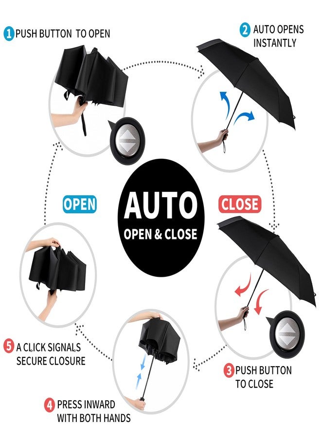 Anntrue Windproof Travel Umbrella, Auto Open Close Lightweight Compact Portable Backpack Folding Umbrella, Perfect for Car, Purse, Men and Women (Black) - Image 4